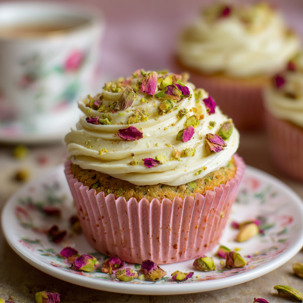 Rosewater Pistachio Cupcakes : Fragrant, Nutty & Simply Elegant