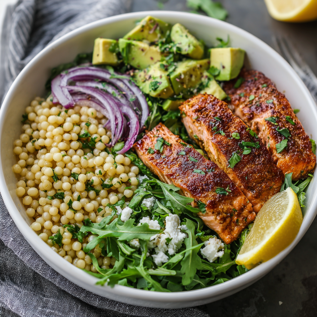 Salmon Couscous Bowls with Avocado & Arugula : Fresh, Flavorful & Nutritious