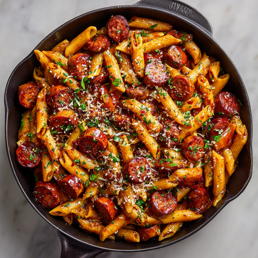 Sticky Honey Garlic Sausage Pasta Skillet : Sweet, Savory & One-Pan Easy