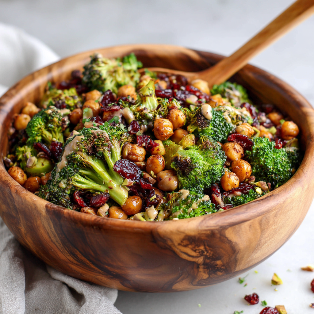 Broccoli Crunch Salad : Fresh, Nutty & Tossed in Maple Tahini Vinaigrette
