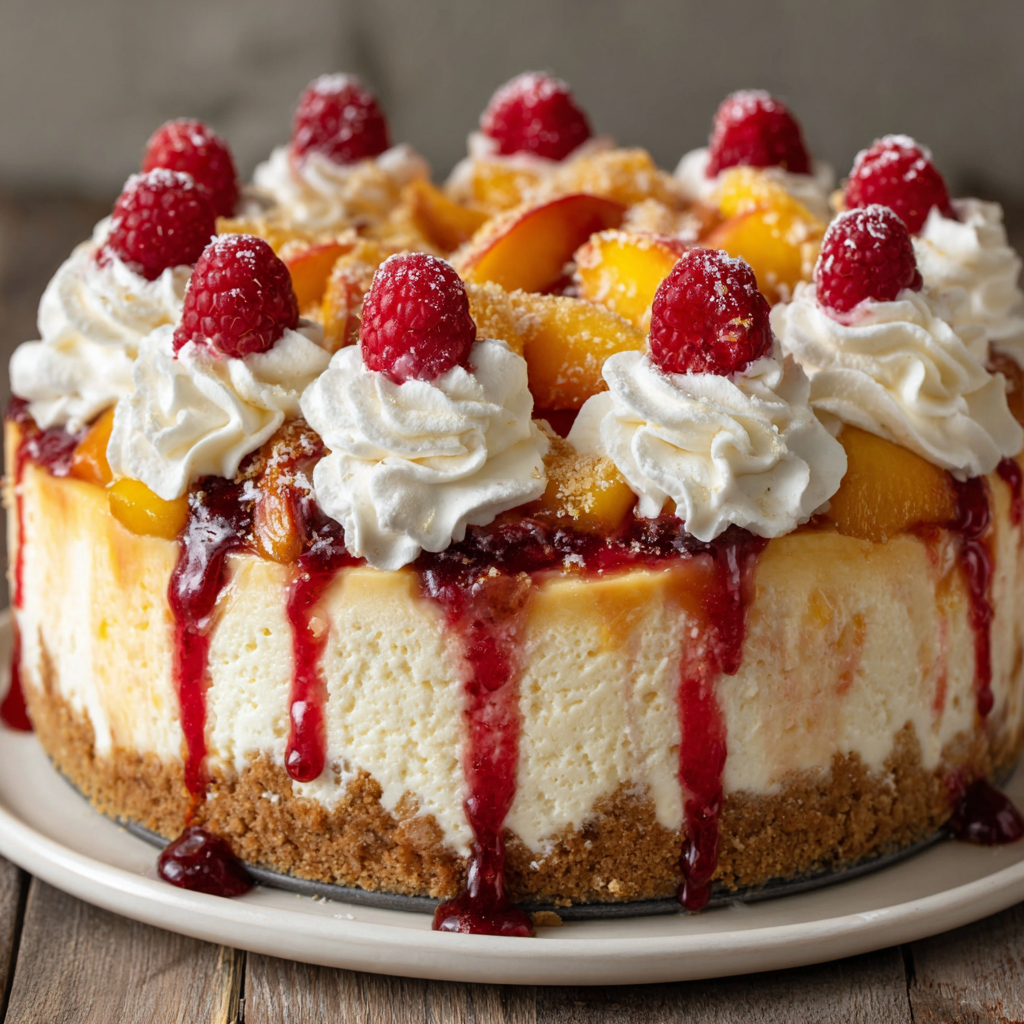 Peach Raspberry Cheesecake : Creamy, Fresh & Irresistibly Beautiful