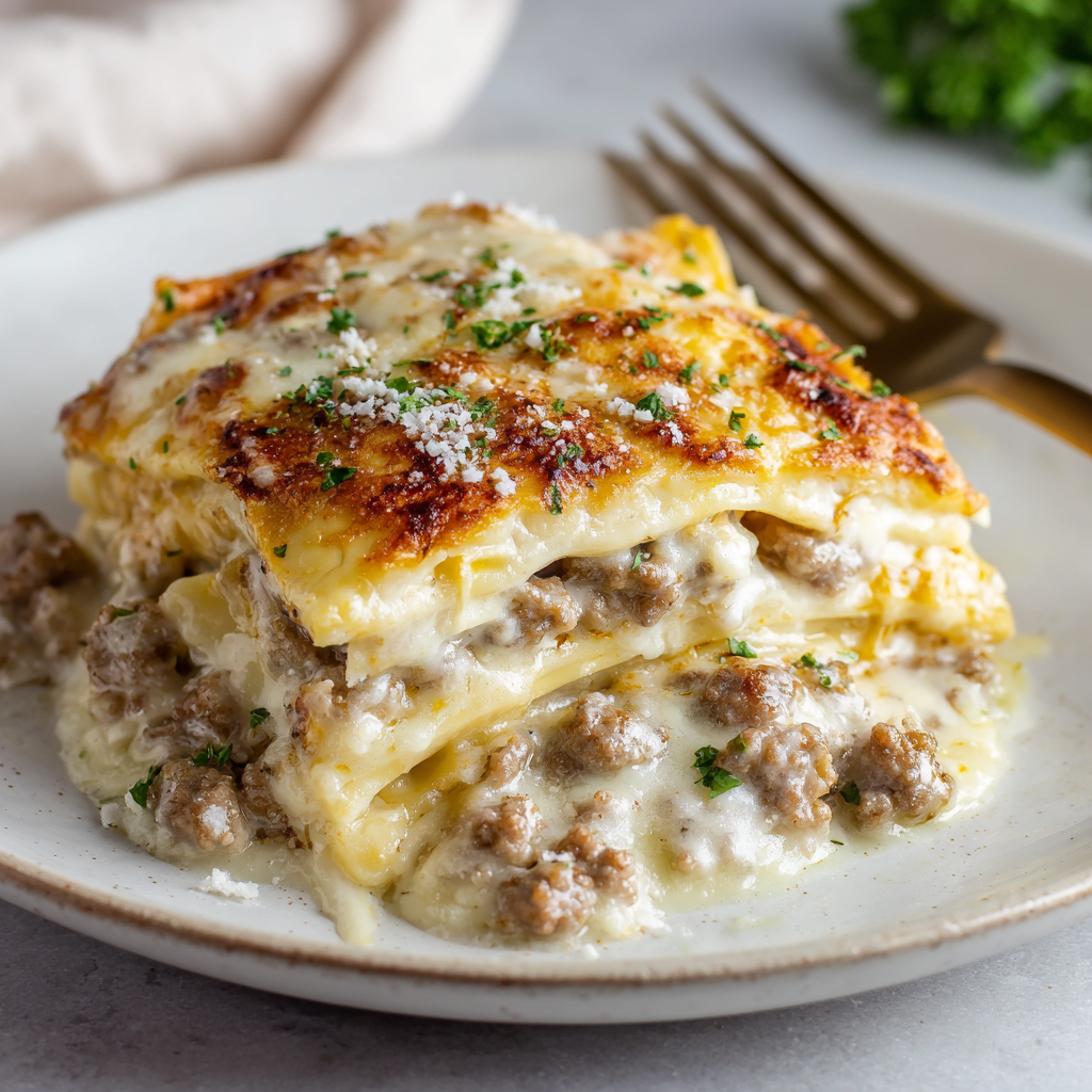 Sausage Alfredo Ravioli Lasagna : Creamy, Cheesy Comfort Food Bake